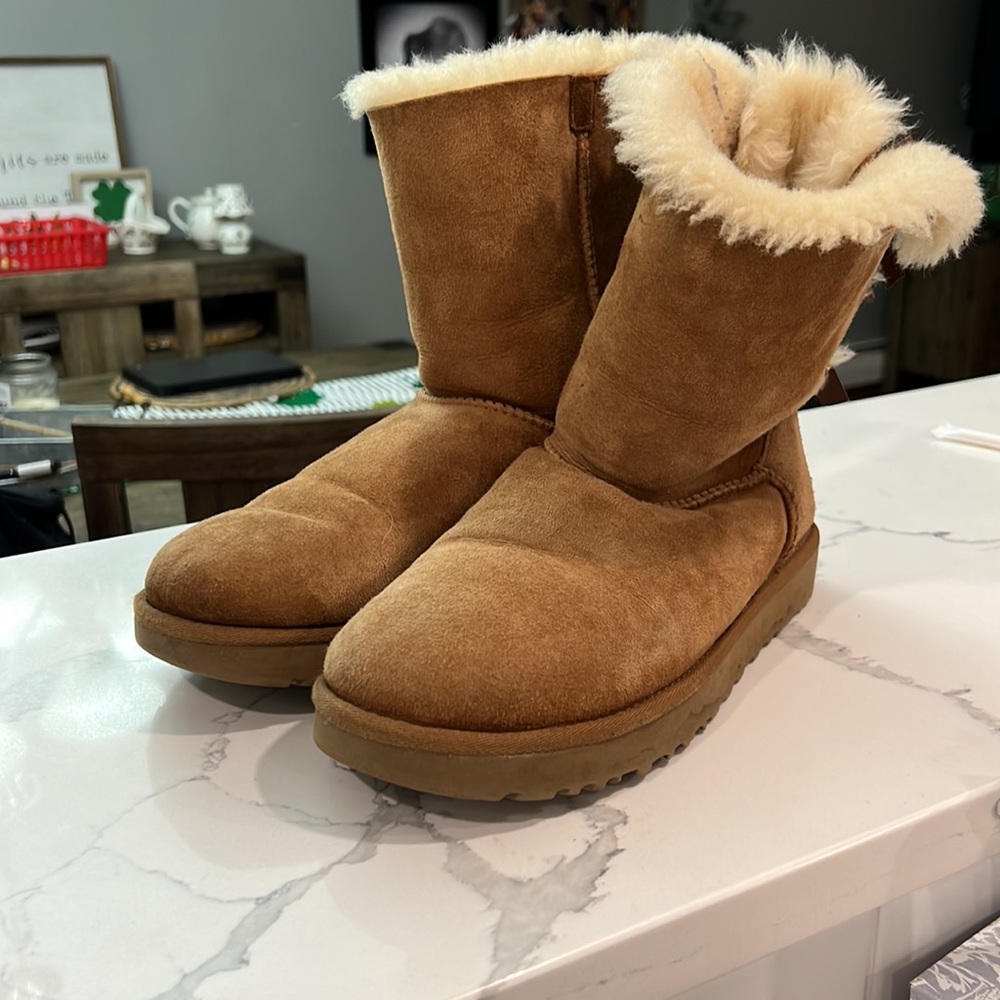 Tan colored size 10 Ugg boots for sale.  Lightly worn - maybe 5 times. - Picture 2 of 5